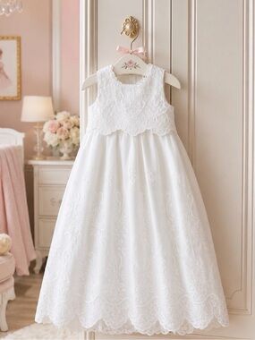 LK NW Mud Pie Christening
Baptism White Embroidered Gown Sz 0-6M